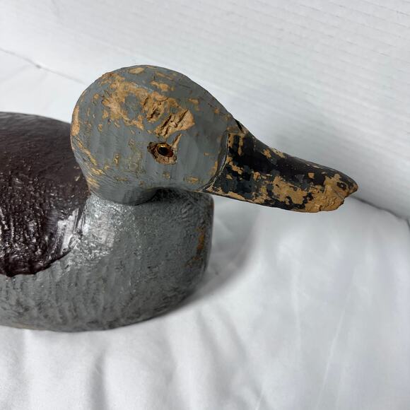 Mid 1900s VTG Hand Carved Wooden Mallard Duck Hunting Decoy Antique Metal Keel - Picture 13 of 14